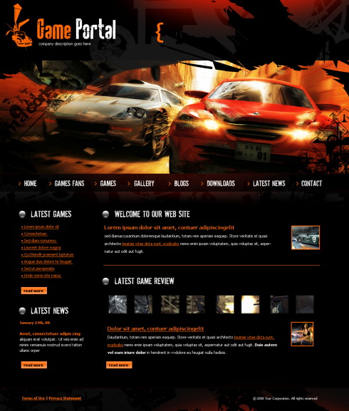 Game Html Templates Game Portal HTML Template - 4251 - Cars & Transportation ...